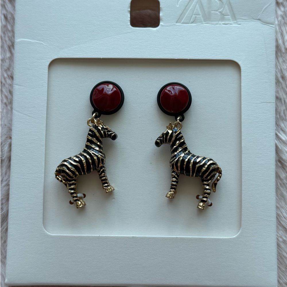 Zara Zebra Earrings with Deep Red Detail